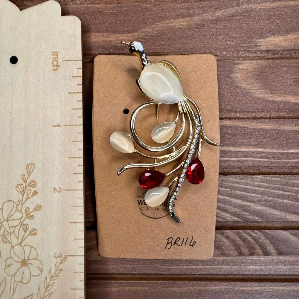 Beautiful Peacock Pin White Red Jewelry Brooch Fashion Jewelry FAST SHIP